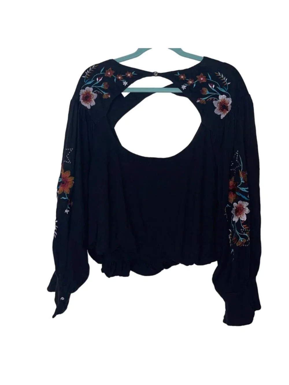 Free People Womens Lita Embroidered Top Size L Black Cut Out Bubble Hem New